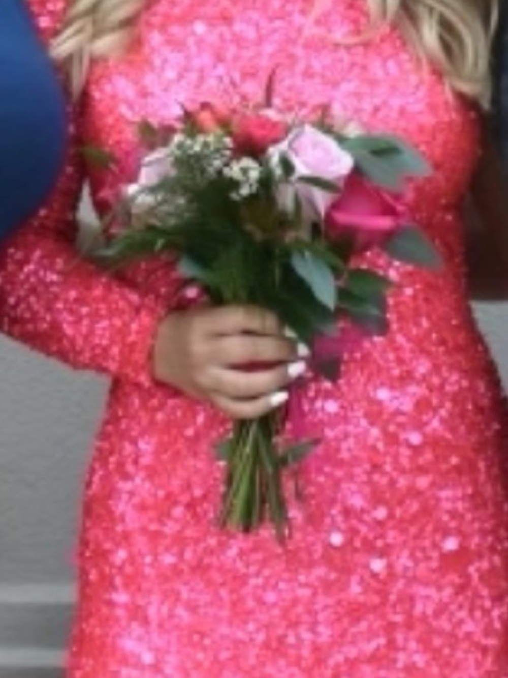 Elegant Sequin Long-Sleeve Dress in Hot Pink